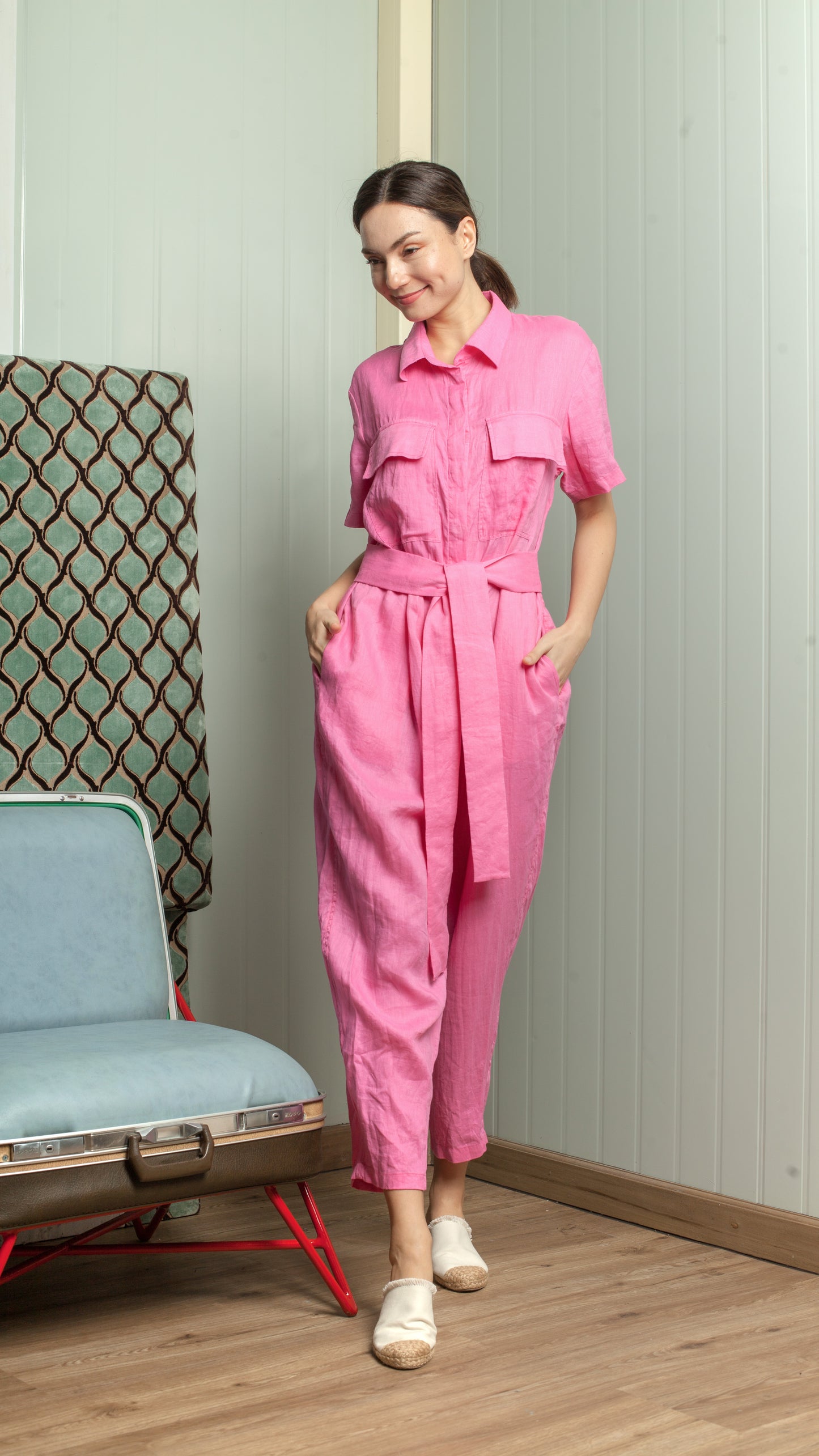 Oversized Short Sleeve Baggy Jumpsuit — Army Green