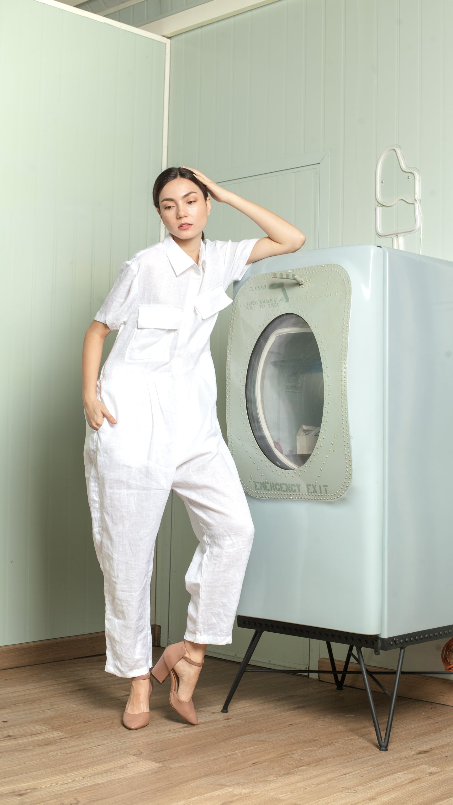 Oversized Short Sleeve Baggy Jumpsuit — Army Green