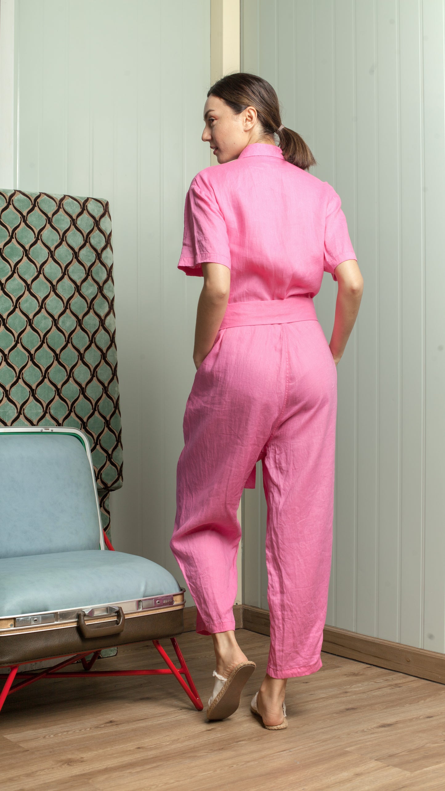 Oversized Short Sleeve Baggy Jumpsuit — Army Green