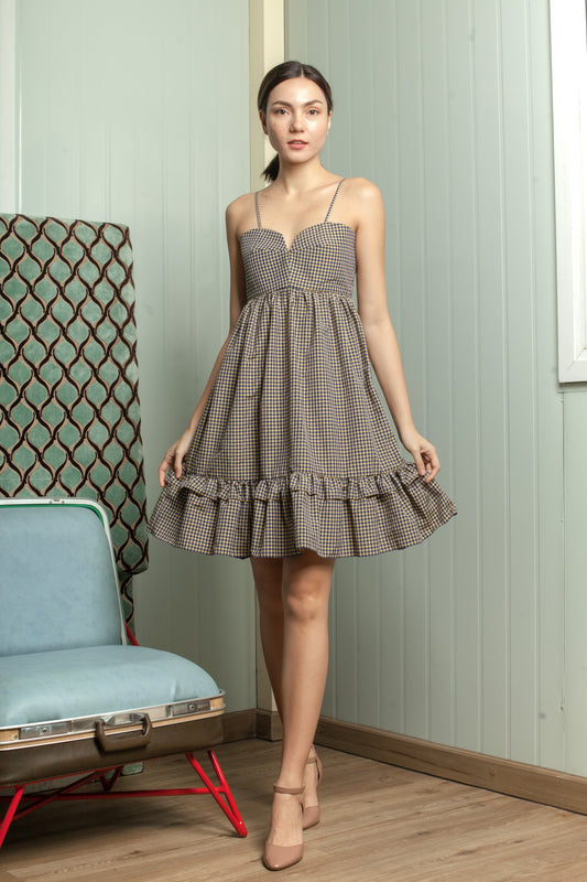 Sweetheart V Cutout Detail Shirred Dress