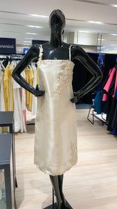 Square Neckline Midi Dress with Appliqué - Shimmery Organza over Gazar