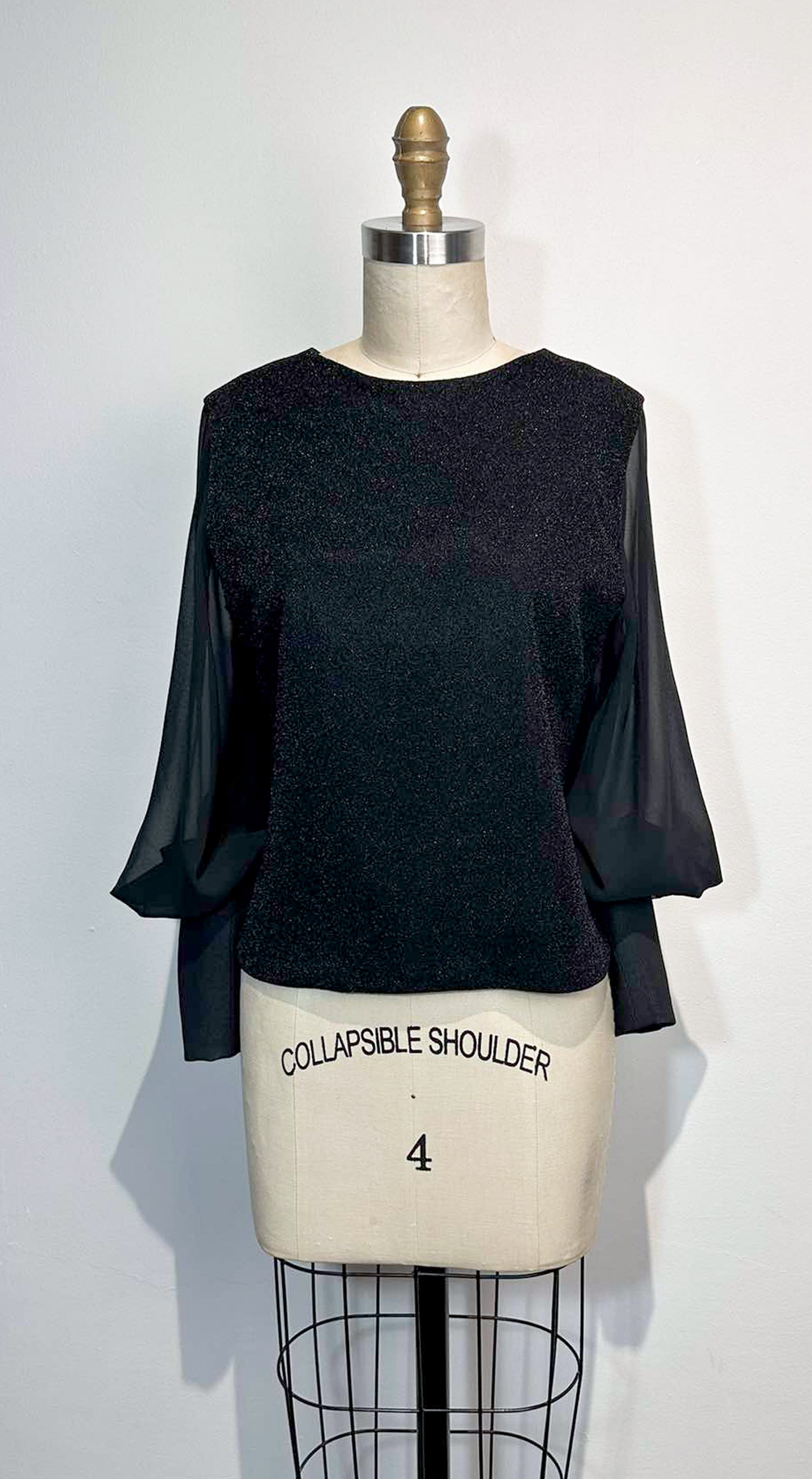 Bell Sleeve Chiffon Shimmery Black Top