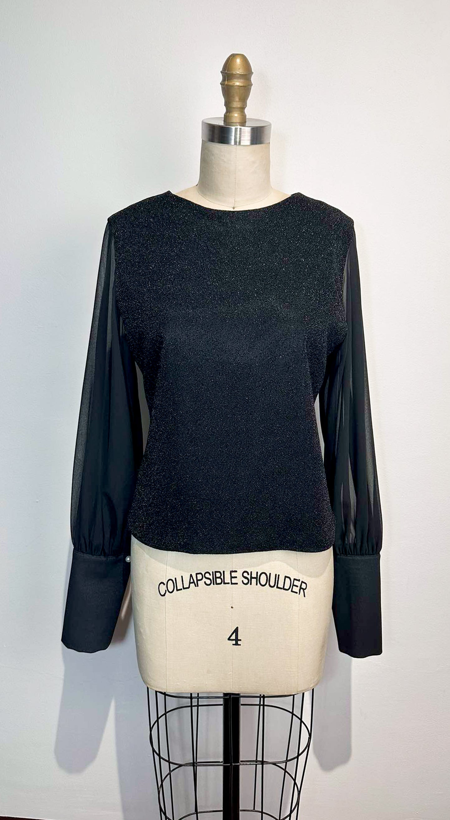 Bell Sleeve Chiffon Shimmery Black Top