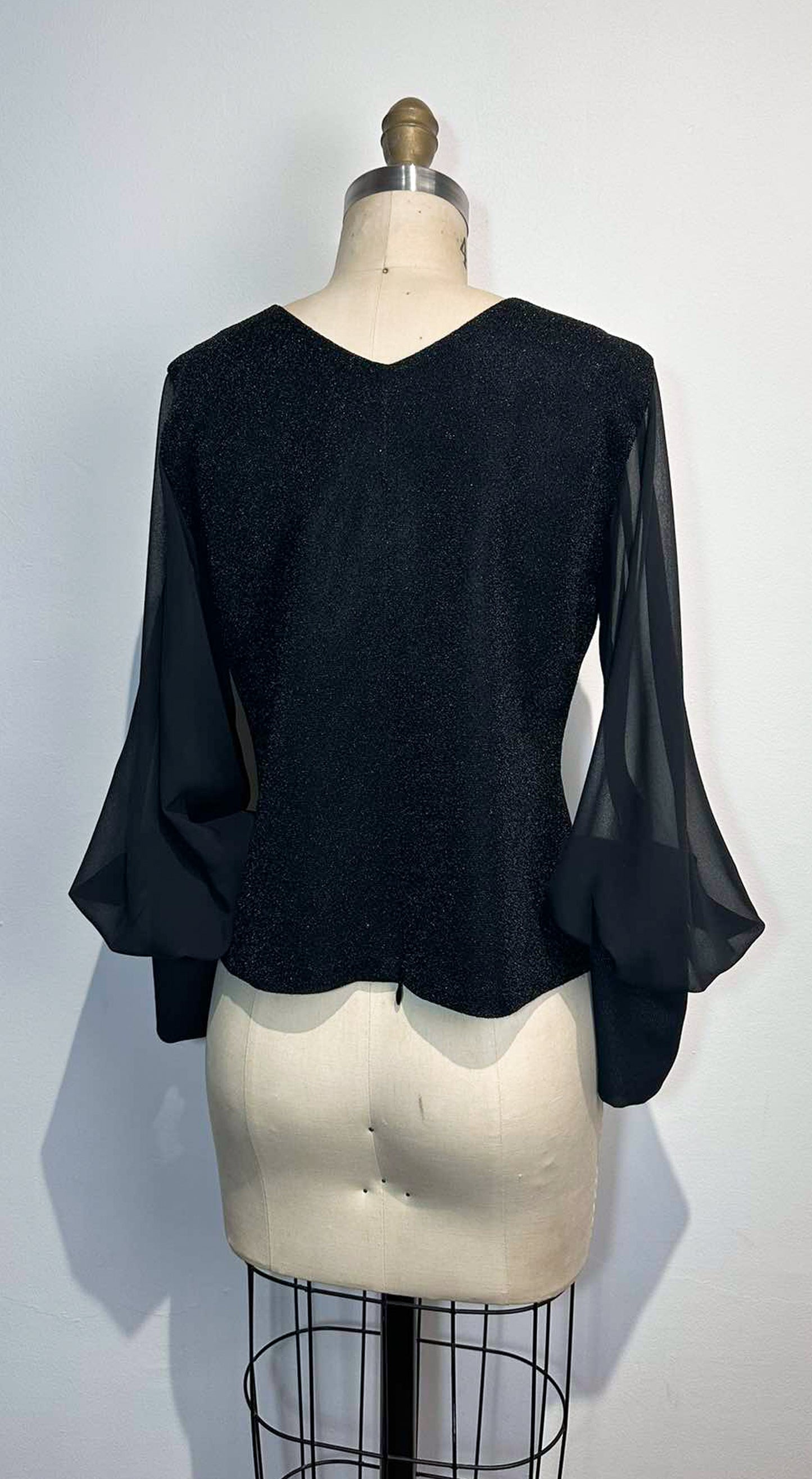 Bell Sleeve Chiffon Shimmery Black Top