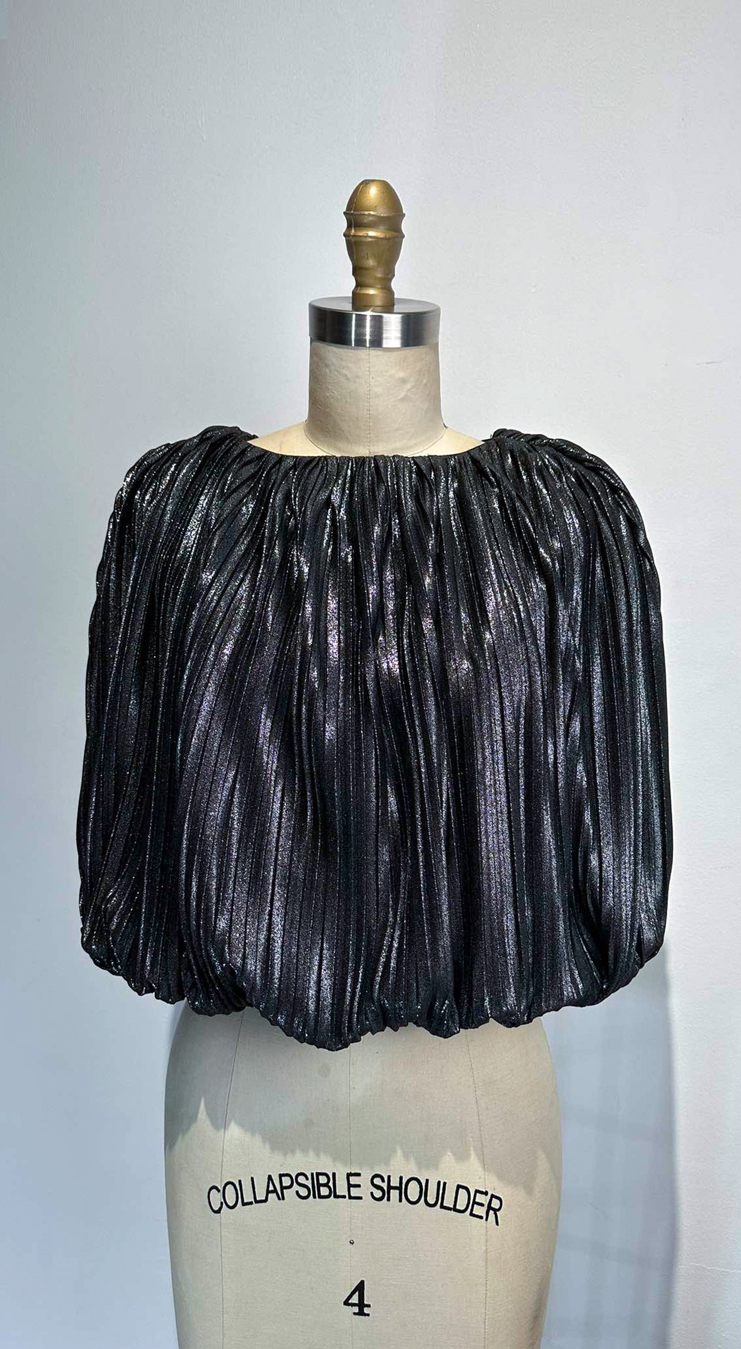 Shimmery Silver Electric Pleat Bubble Top