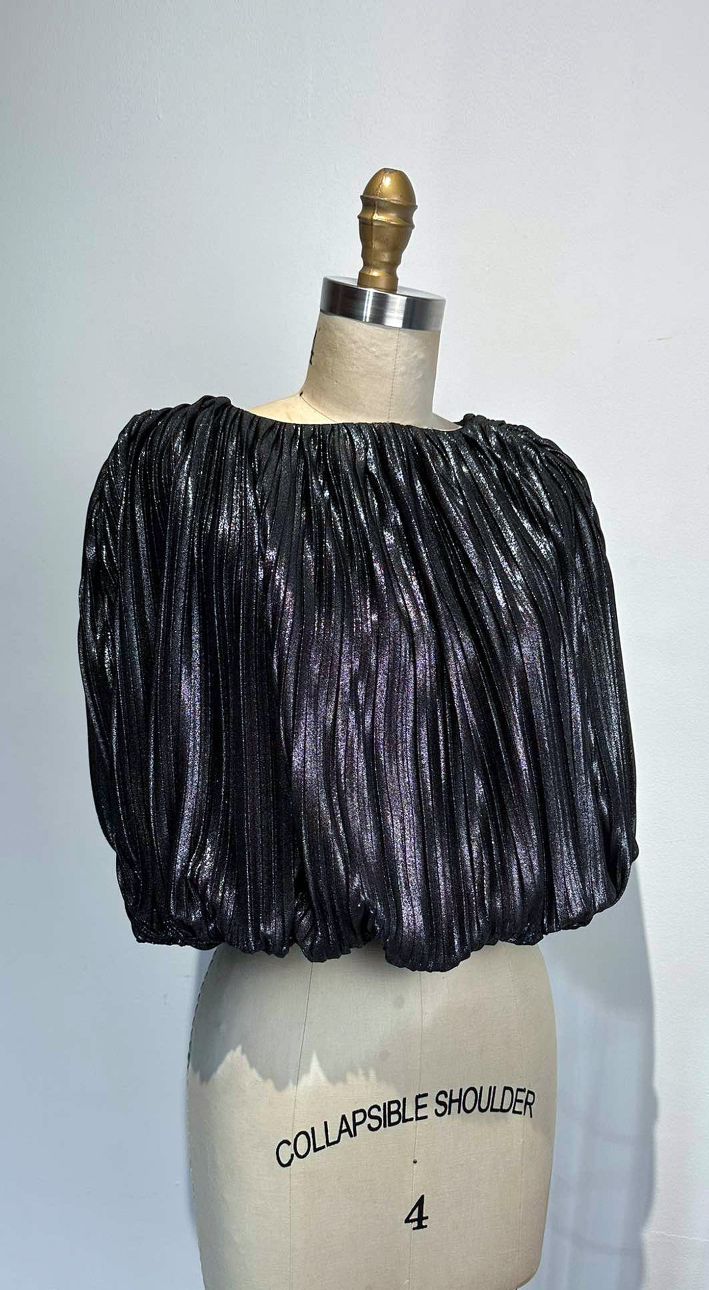 Shimmery Silver Electric Pleat Bubble Top