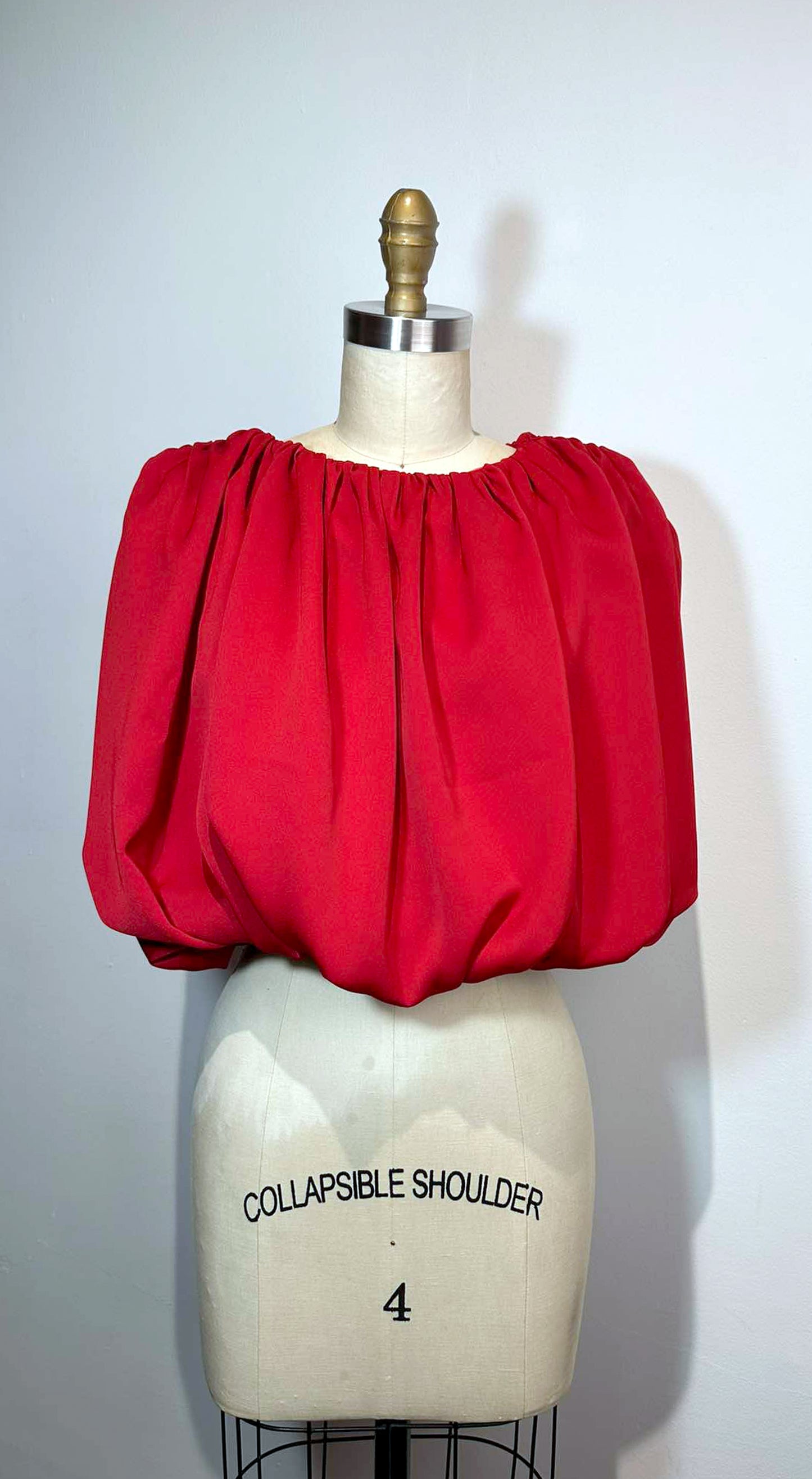 Red Crepe Crop Bubble Top