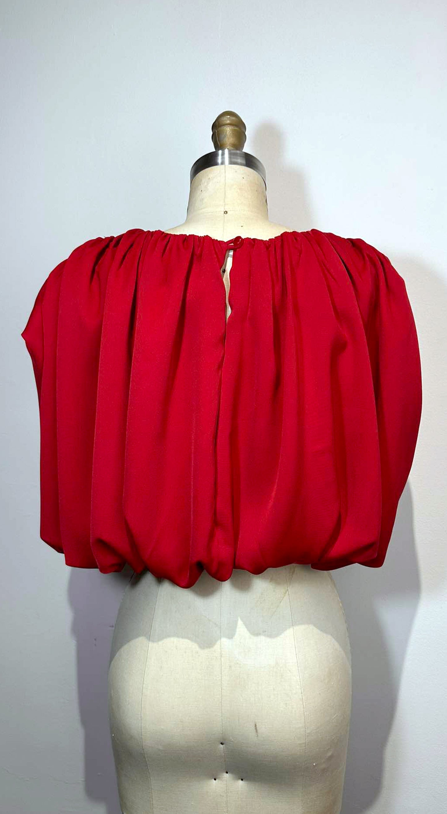 Red Crepe Crop Bubble Top