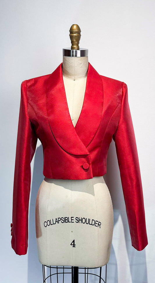 Crop Round Collar Blazer - Red Rose