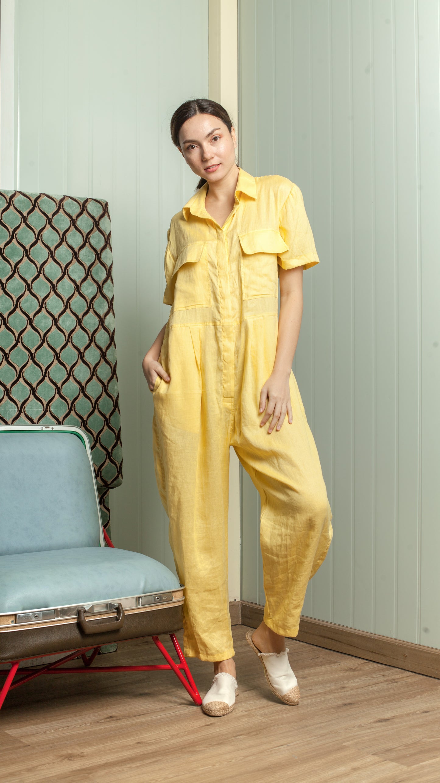 Oversized Short Sleeve Baggy Jumpsuit — Army Green