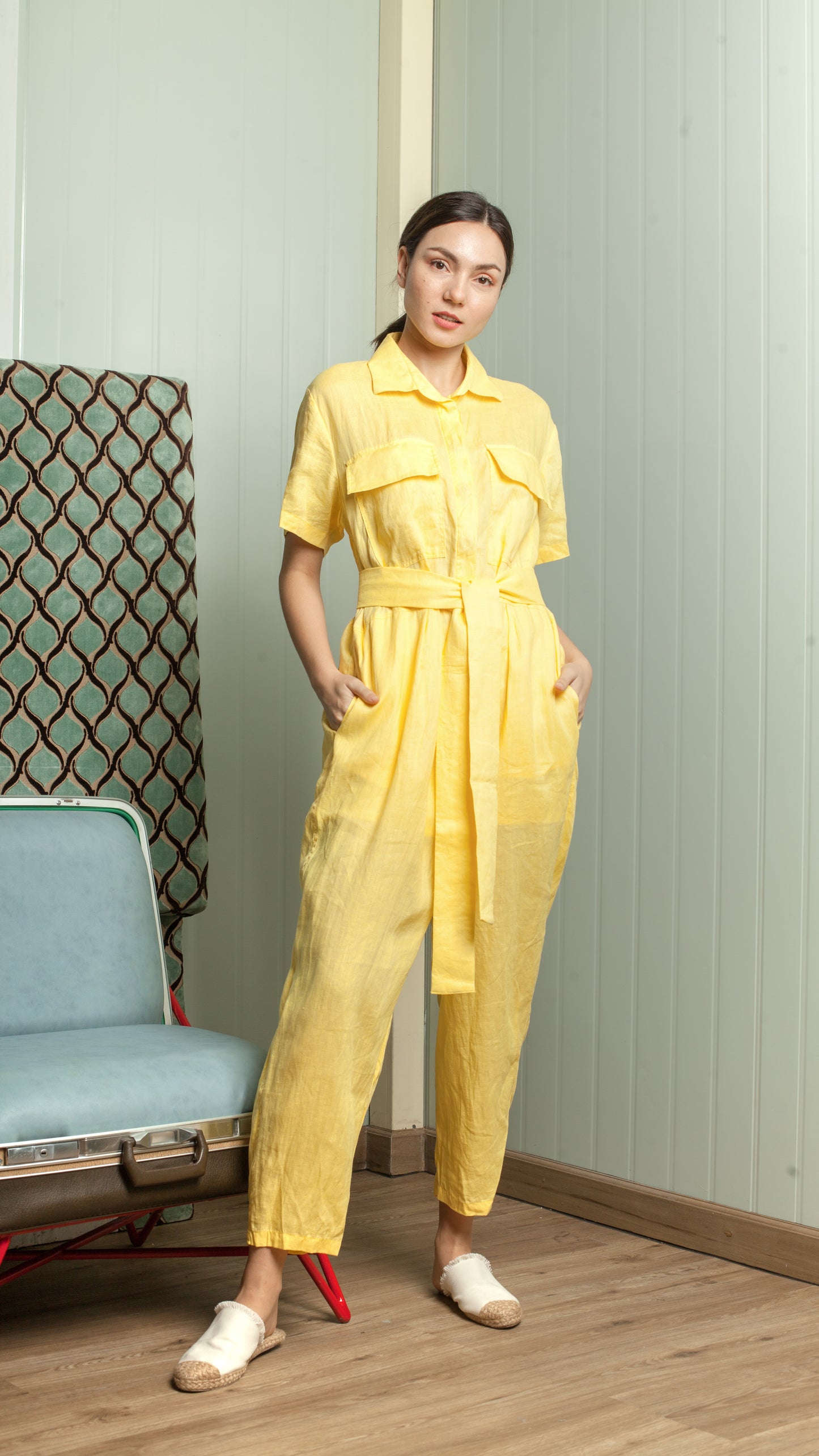 Oversized Short Sleeve Baggy Jumpsuit — Army Green