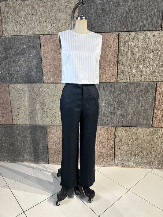 Bow Open Back Top in White Detailed Fabric