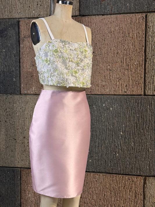 Knee Length Pencil Skirt in Light Pink Premium Gazar