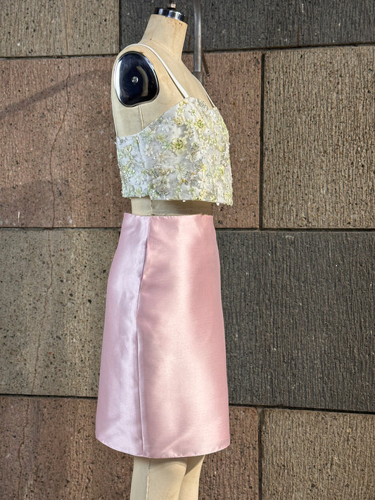 Knee Length Pencil Skirt in Light Pink Premium Gazar