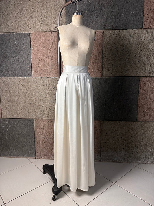 Pleated Blocks Wide Leg Pants in Cream Silk