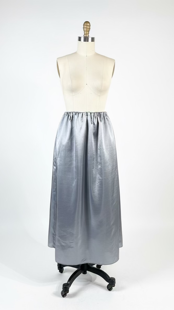 Elastic Waist Folded Shirred Detail Skirt in Taffeta