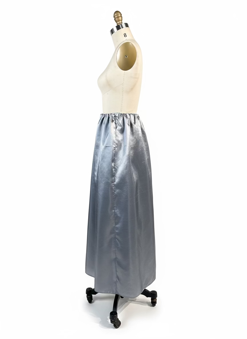 Elastic Waist Folded Shirred Detail Skirt in Taffeta