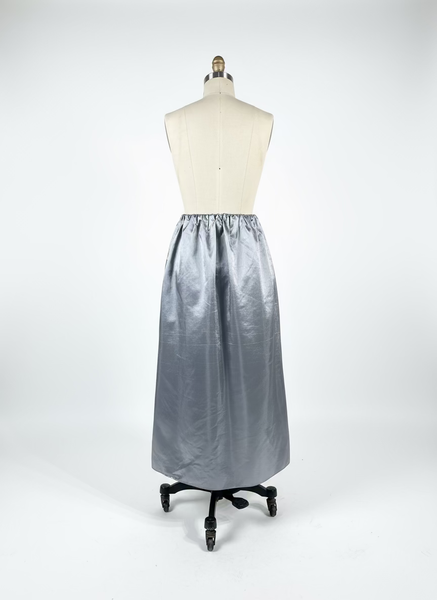 Elastic Waist Folded Shirred Detail Skirt in Taffeta