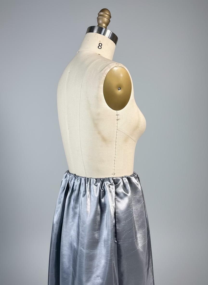 Elastic Waist Folded Shirred Detail Skirt in Taffeta