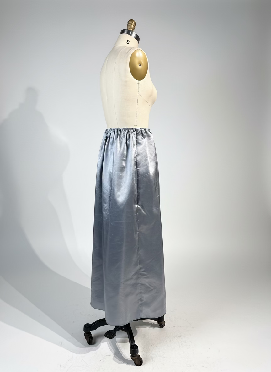 Elastic Waist Folded Shirred Detail Skirt in Taffeta