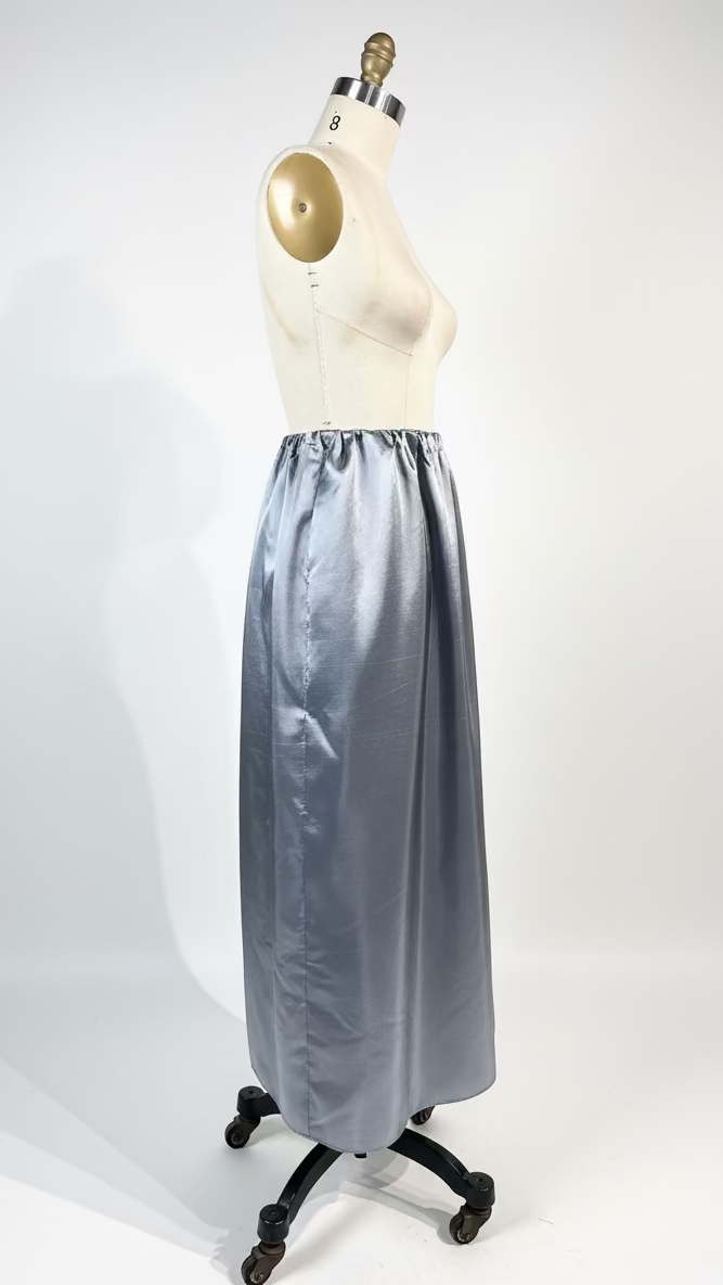 Elastic Waist Folded Shirred Detail Skirt in Taffeta
