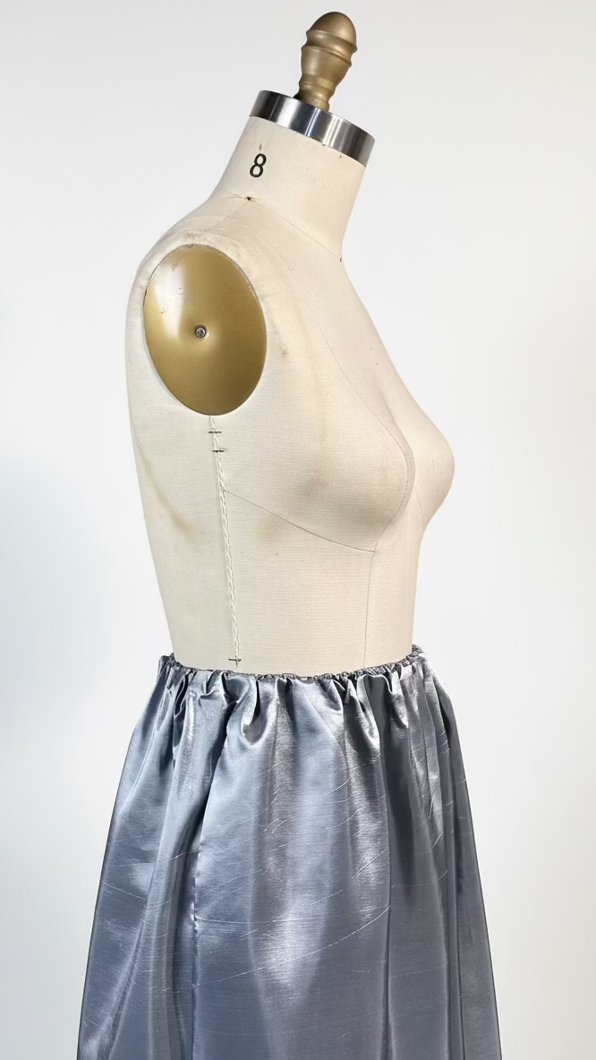 Elastic Waist Folded Shirred Detail Skirt in Taffeta