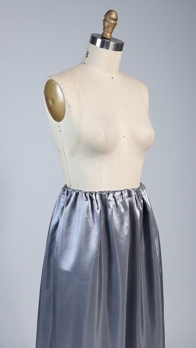 Elastic Waist Folded Shirred Detail Skirt in Taffeta