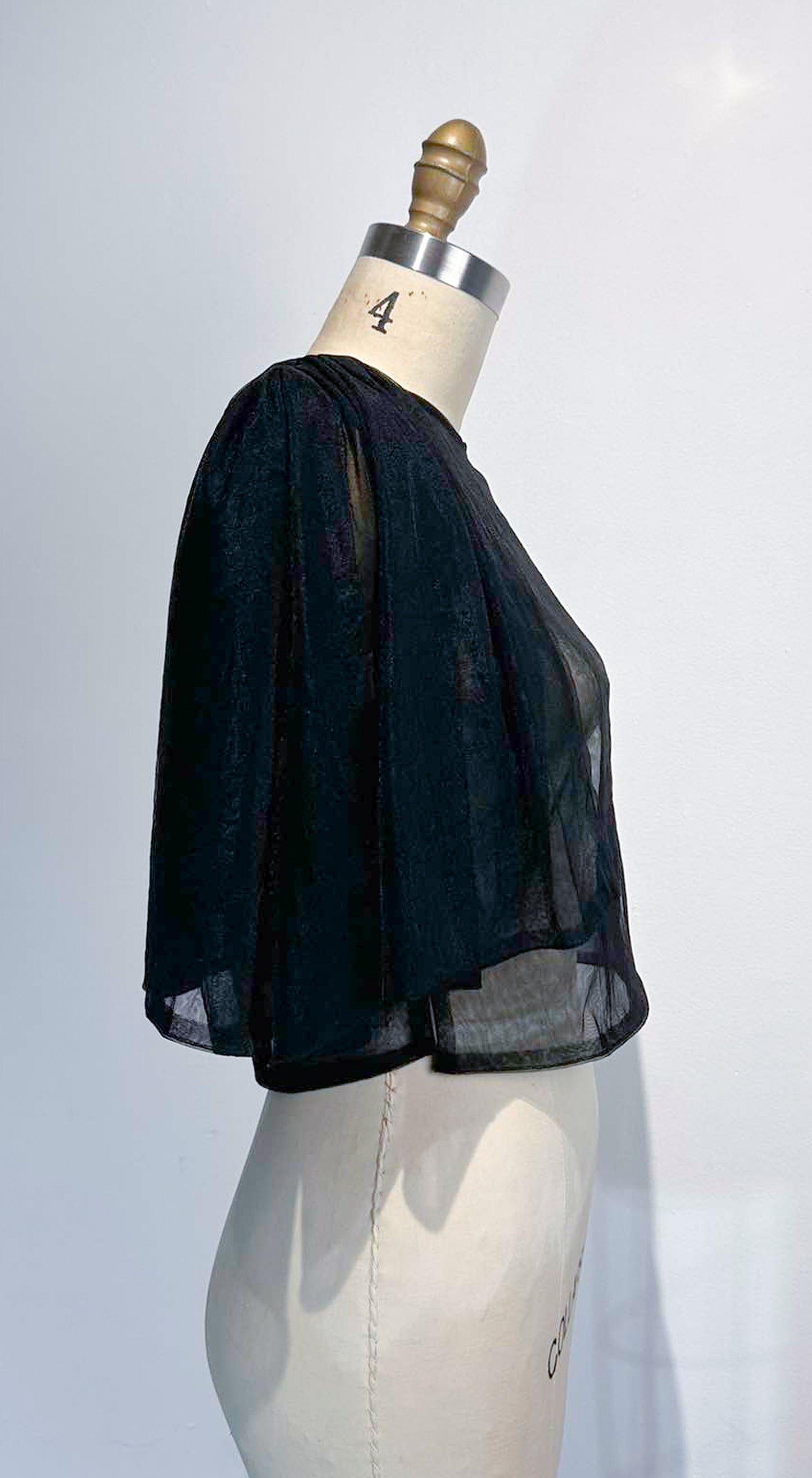 Oversized Sleeve Open Back Top - Black Soft Tulle