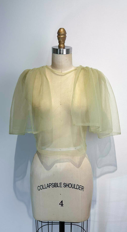 Oversized Sleeve Open Back Top - Apple Green Soft Tulle