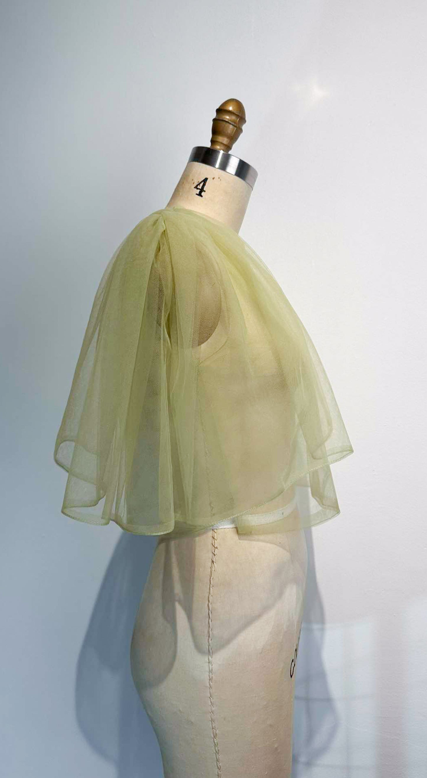 Oversized Sleeve Open Back Top - Apple Green Soft Tulle