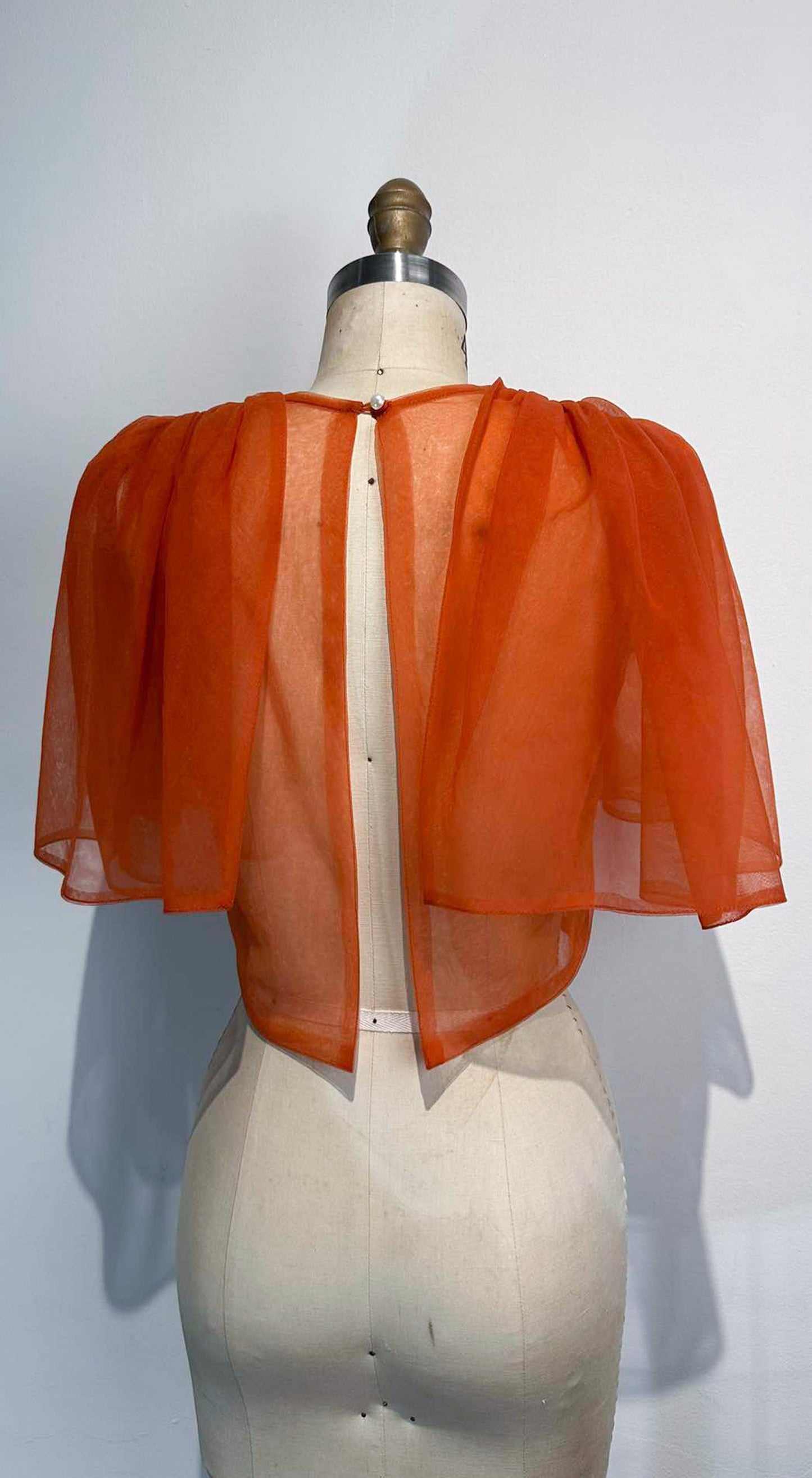 Oversized Sleeve Open Back Top - Rust Soft Tulle