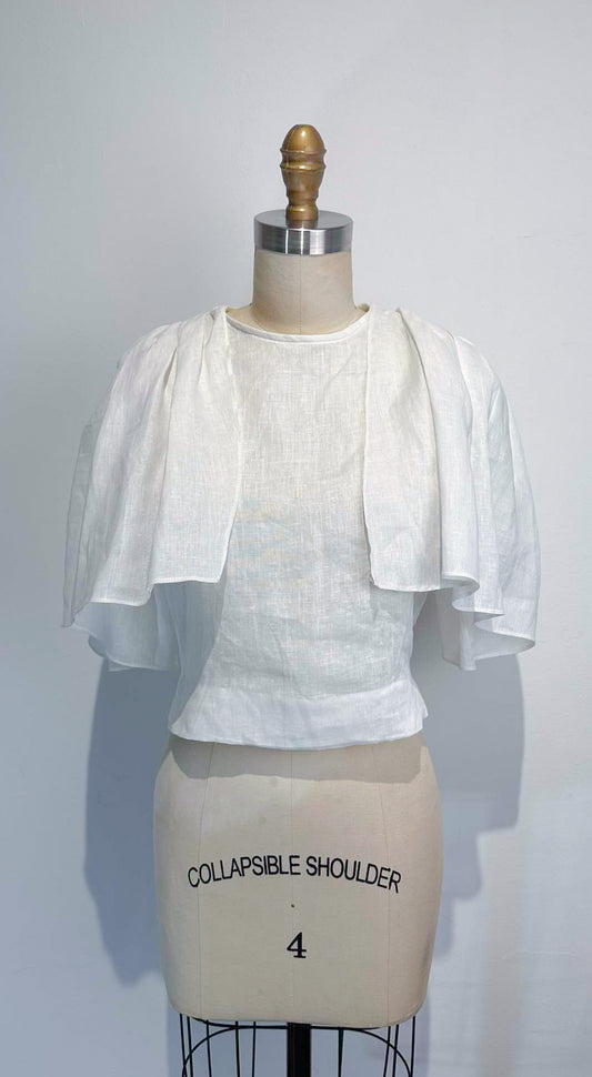 Oversized Sleeve Open Back Top - White Linen