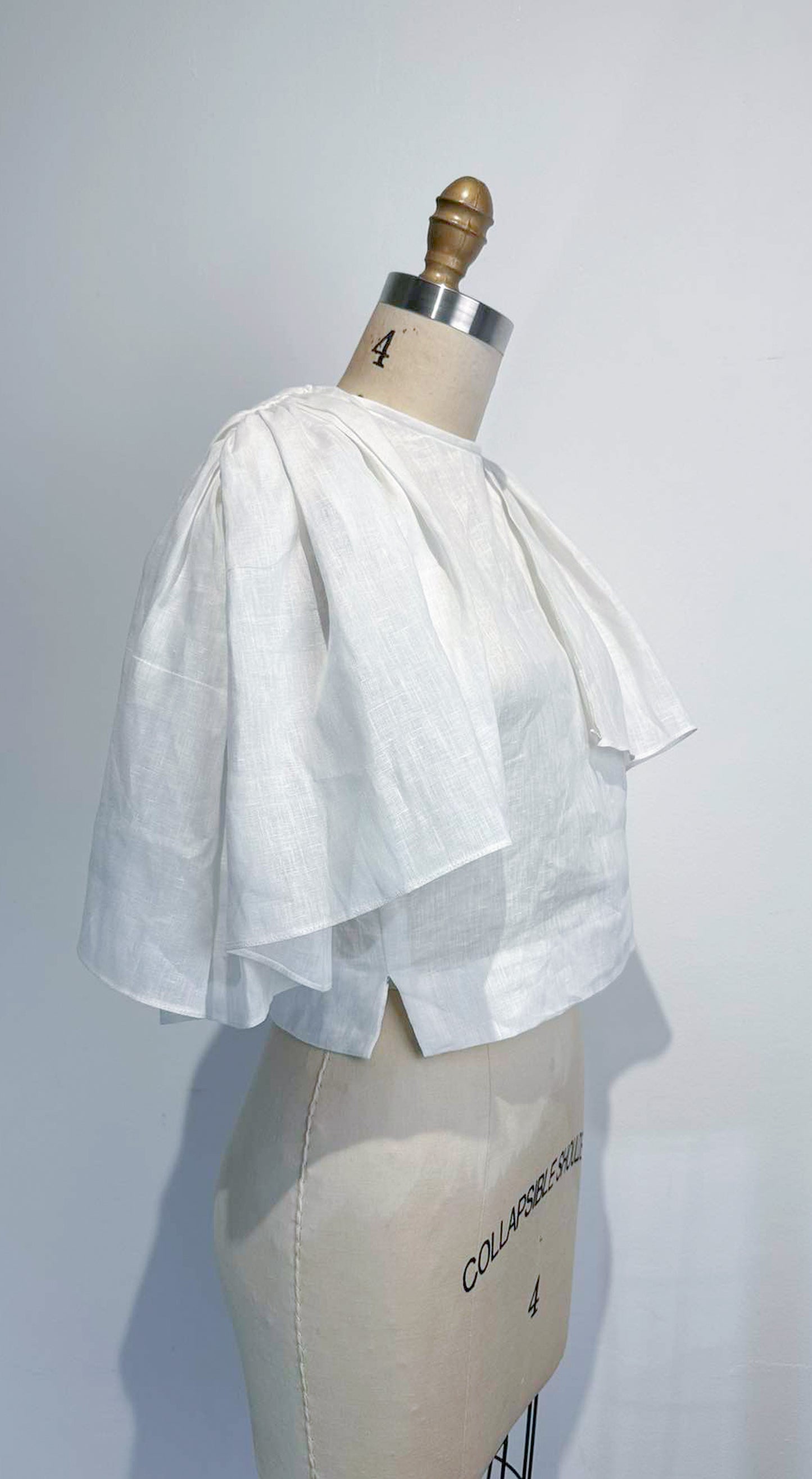 Oversized Sleeve Open Back Top - White Linen