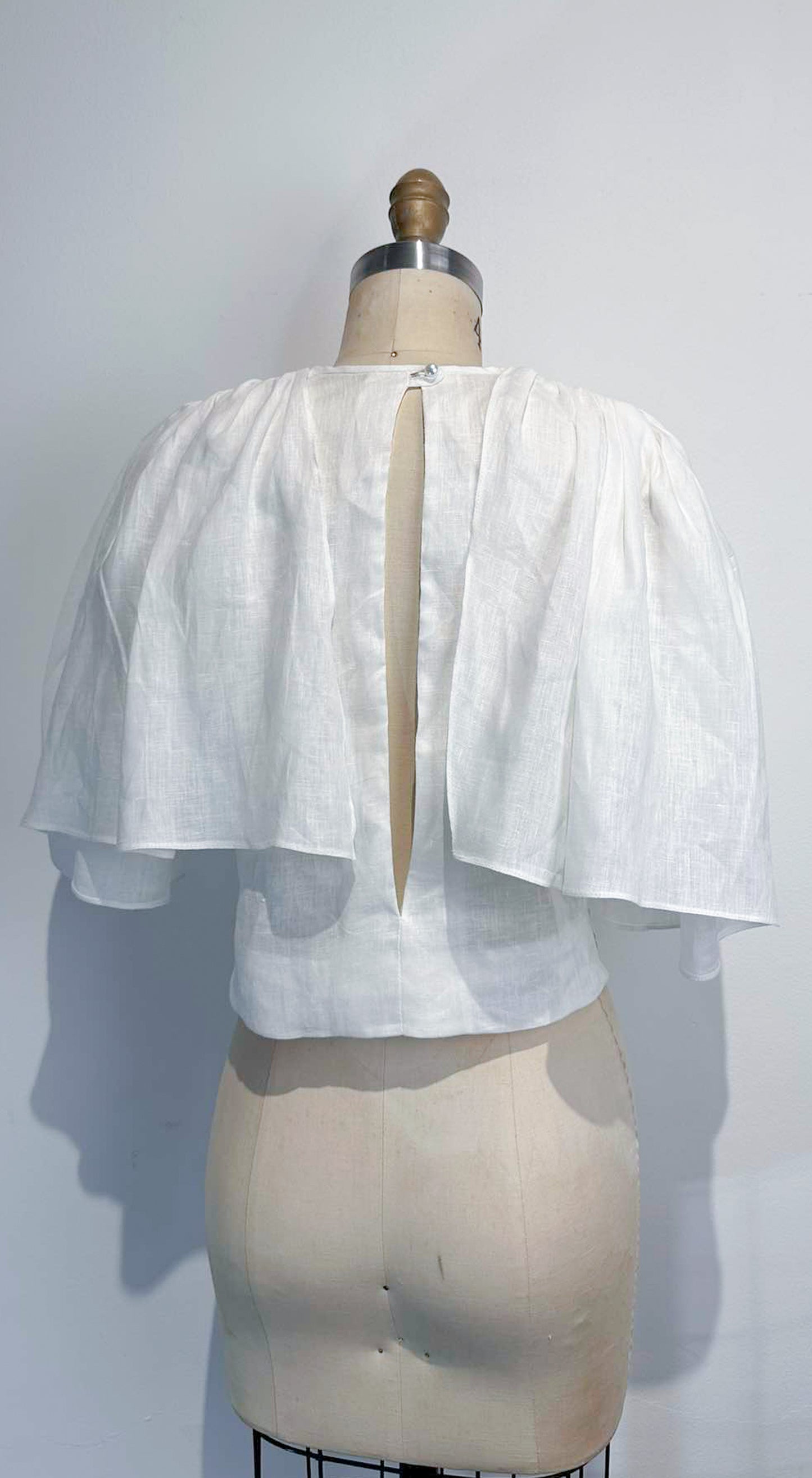 Oversized Sleeve Open Back Top - White Linen