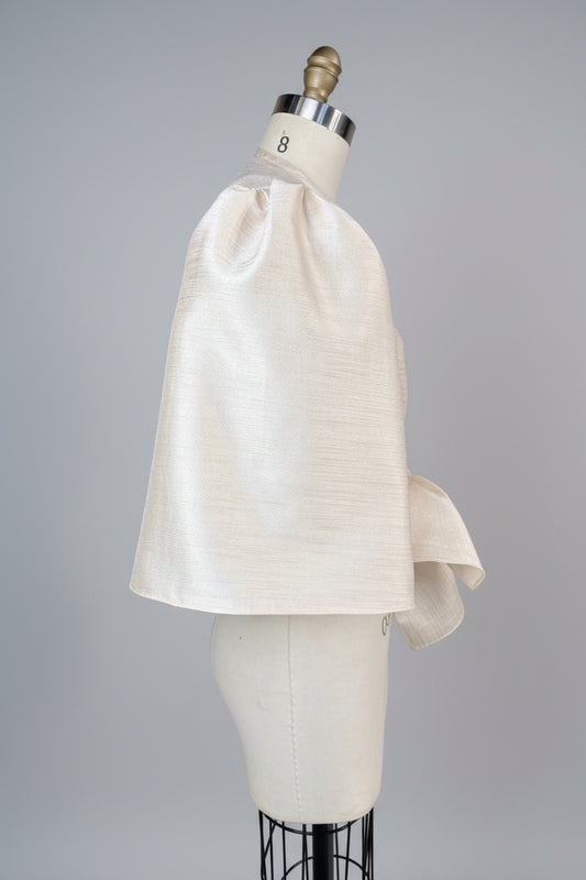 Oversized Puff Sleeve Wrap Top in Light Gold Lightweight Matte Gazar
