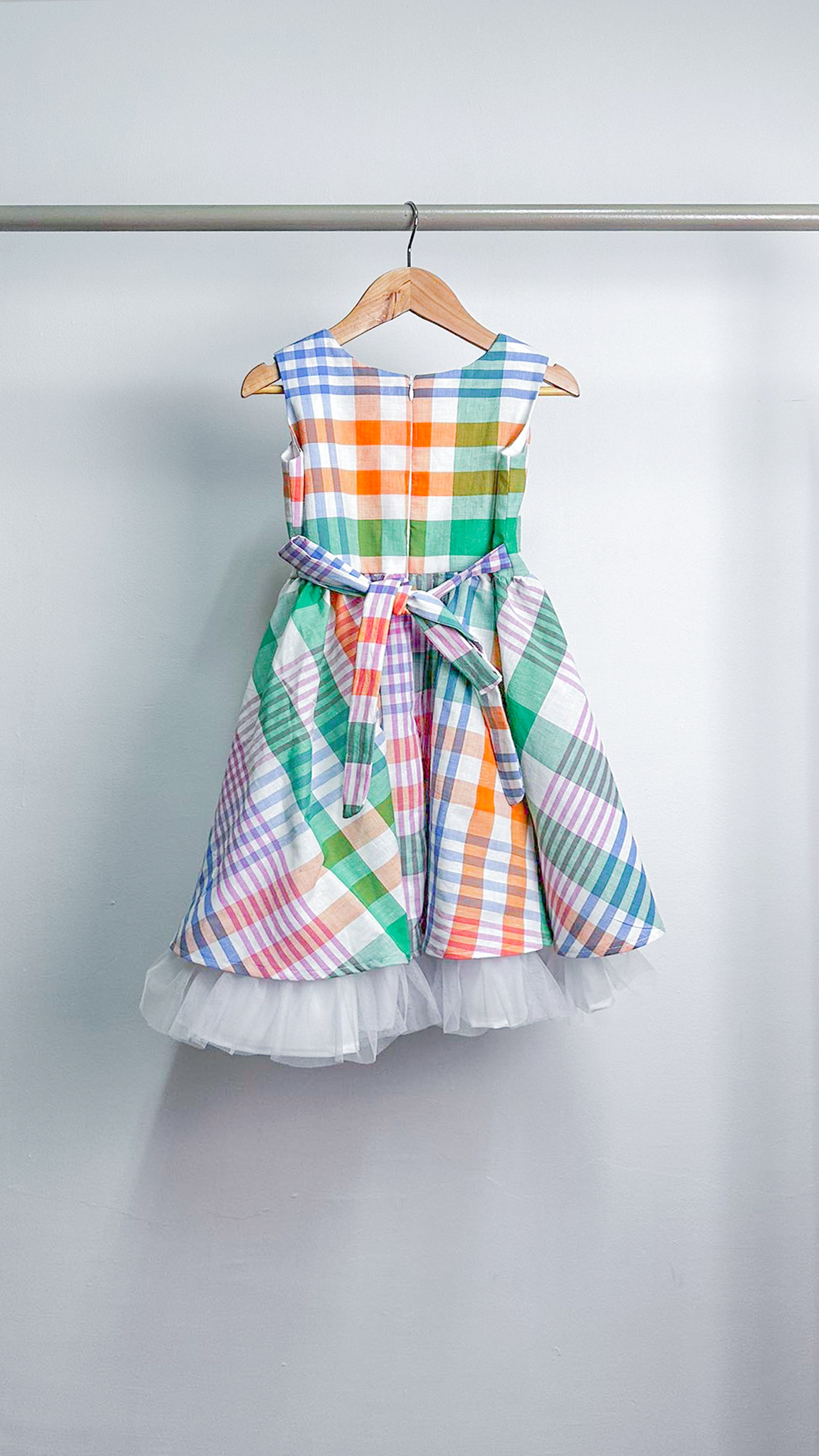 Sleeveless Midi Dress with Mushroom Hem Skirt - Multi-Color Checkered