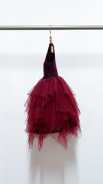 Load image into Gallery viewer, Sleeveless Midi Uneven Hem Tulle Dress - Maroon Tweed
