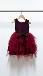 Load image into Gallery viewer, Sleeveless Midi Uneven Hem Tulle Dress - Maroon Tweed
