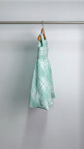 Sleeveless Midi Dress with Mushroom Hem Skirt - Green Checkered