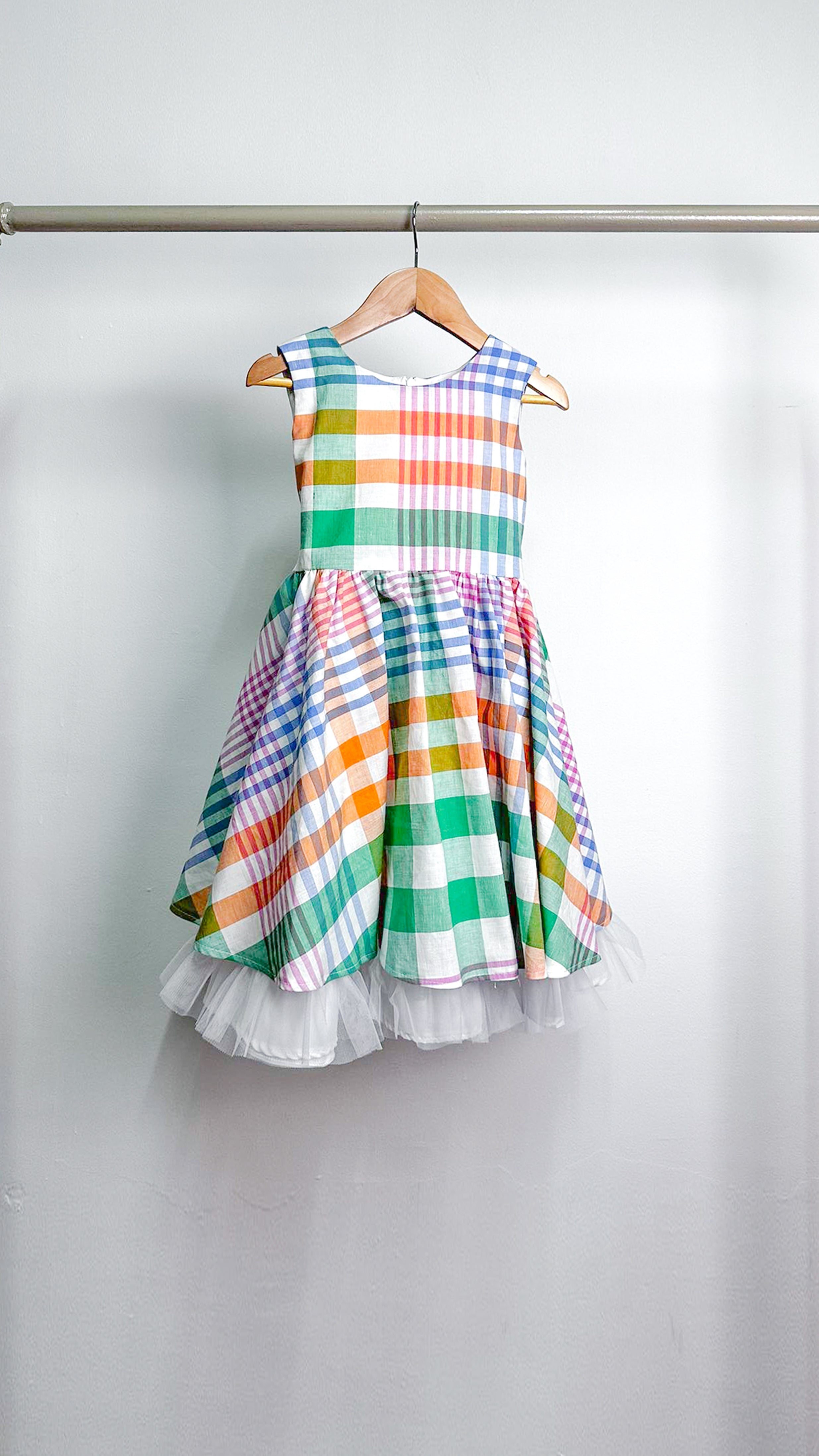 Sleeveless Midi Dress with Mushroom Hem Skirt - Multi-Color Checkered