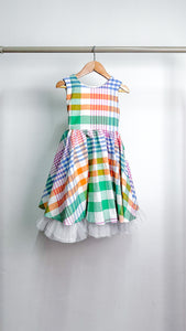 Sleeveless Midi Dress with Mushroom Hem Skirt - Multi-Color Checkered