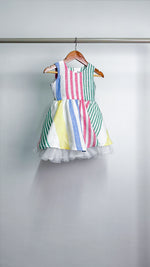 Load image into Gallery viewer, Sleeveless Midi Dress with Mushroom Hem Skirt - Multi-Color Stripe
