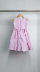 Sleeveless Midi Dress with Mushroom Hem Skirt - Baby Pink Stripe