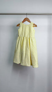 Sleeveless Midi Dress with Mushroom Hem Skirt - Yellow Stripe