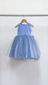 Sleeveless Midi Tulle Dress - Bright Blue Linen