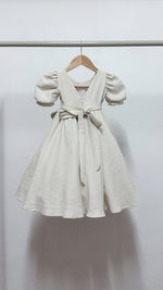 Load image into Gallery viewer, Puff Sleeve Maxi Dress with Ribbon Detail and Petticoat - Beige Linen
