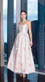 Load image into Gallery viewer, Beige Gazar Summer Peach Floral Full Length Gown
