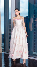 Load image into Gallery viewer, Beige Gazar Summer Peach Floral Full Length Gown
