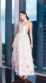 Load image into Gallery viewer, Beige Gazar Summer Peach Floral Full Length Gown
