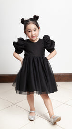 Load image into Gallery viewer, Puff Sleeve Midi Tulle Dress - Black Linen
